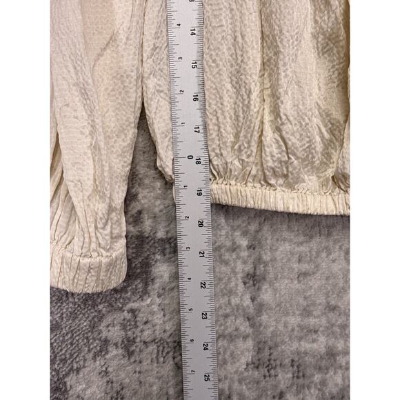 Amber Sakai Top Small Womens Ivory Hammered Silk Long Sleeve Square Neck Blouse - Picture 6 of 9